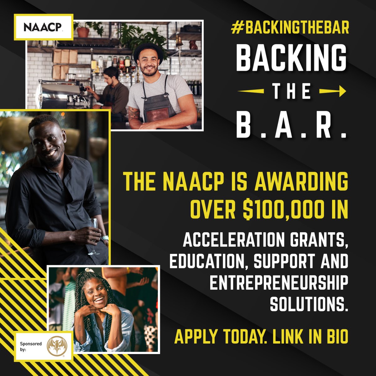 The NAACP and @BacardiUSA just announced the next iteration of Backing the B.A.R., an initiative set to award $100,000 in acceleration grants, education, support, and entrepreneurship solutions to minority-owned bars, restaurants, nightclubs, and more: bit.ly/3WfTIQB