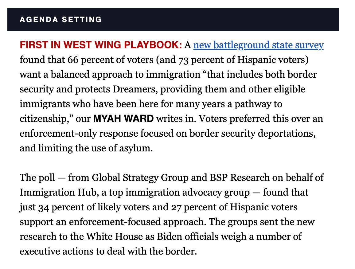 🚨 NEW: As first reported by @politico, our latest poll with @GSG and @BSPresearch shows strong voter support (82%) for paths to citizenship and legal status for long-settled undocumented communities; strong opposition to extremist Trump-era policies. static1.squarespace.com/static/5b60b23…