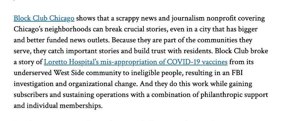 What’s happening in Chicago’s news ecosystem is so special, and we’re proud to be a part of it. Thank you, @jpalfrey, for highlighting @blockclubchi’s work and all local news that “knits communities together” in your 2024 @macfound essay. Read it here: macfound.org/about/reflecti…