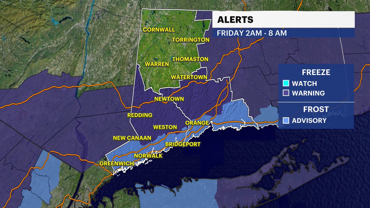 🥶Here we go again.... One more cold night ahead for CT. ➡️connecticut.news12.com/weather @News12CT #n12stormwatchers #frost #freezewarning #frostadvisory #fridaymorning #ctweather