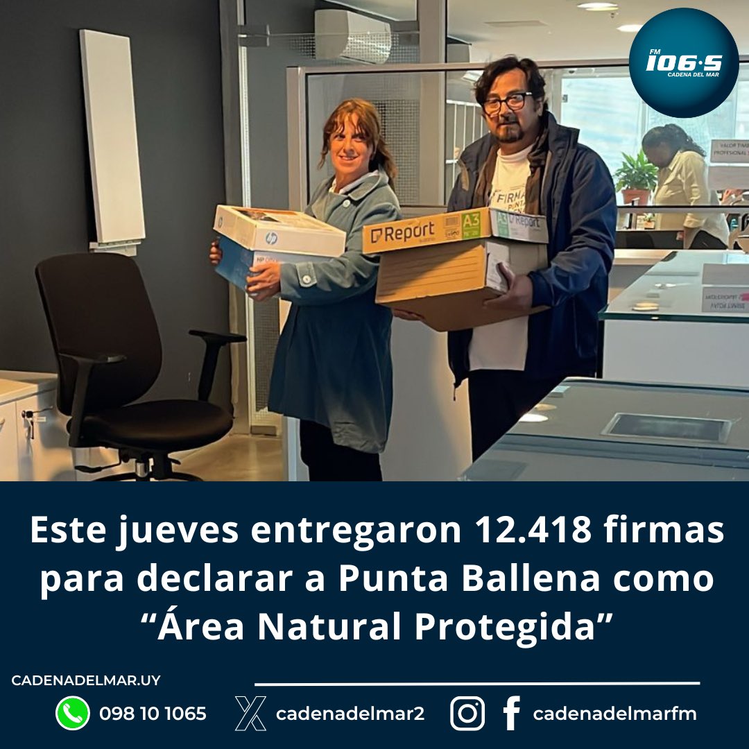 Este jueves se presentaron ante el Ministerio de Ambiente 12.418 firmas para declarar a Punta Ballena: “Área Natural Protegida”. 📰 cadenadelmar.uy/nacional/este-…