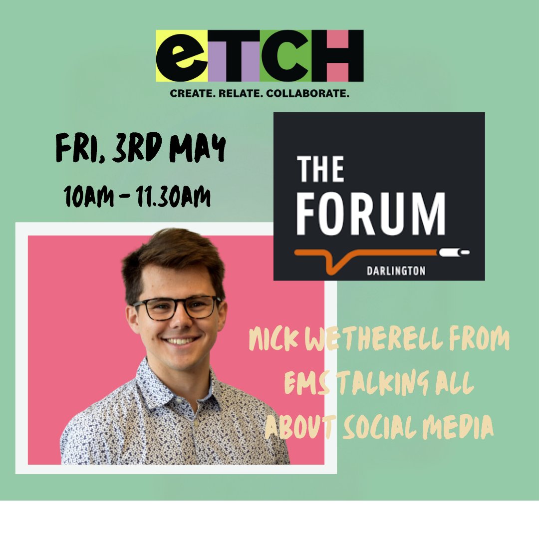 ETCH are offering a free, friendly and relaxed meet-up for all creatives won Friday 3rd May 2024 from 10am - 11.30am at The Forum Music Studios, Borough Road, Darlington, DL1 1SG. You can book your place at eventbrite.com/e/etch-tickets….