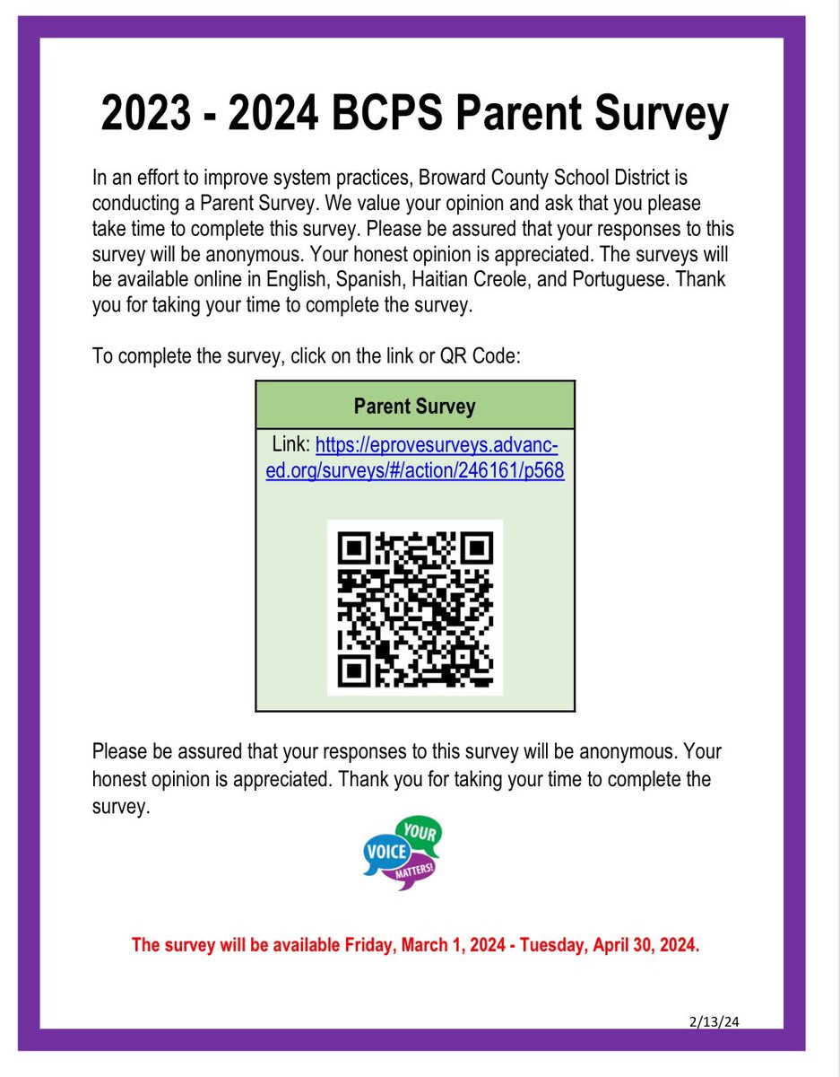 David Malca, M.Ed (@mr_malca) on Twitter photo 2023-2024 BCPS Parent Survey! We value your opinion! #JaguarPride <a href="/MurrayPrincipal/">Principal Murray</a>
eprovesurveys.advanc-ed.org/surveys/#/acti… 2023-2024 BCPS Parent Survey! We value your opinion! #JaguarPride <a href="/MurrayPrincipal/">Principal Murray</a>
eprovesurveys.advanc-ed.org/surveys/#/acti…