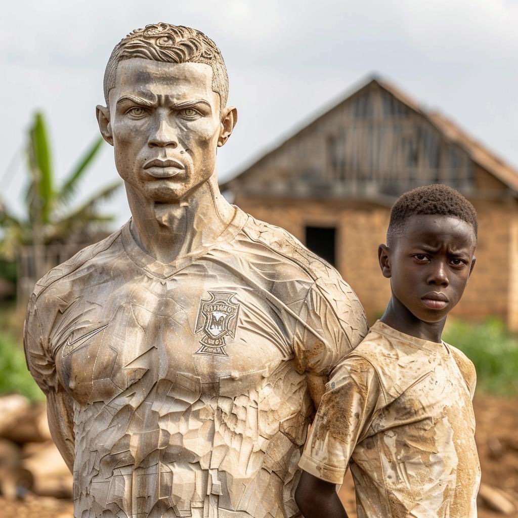 This young lad carved Cristiano Ronaldo out of limestone. 🔪 Incredible work! 🤯