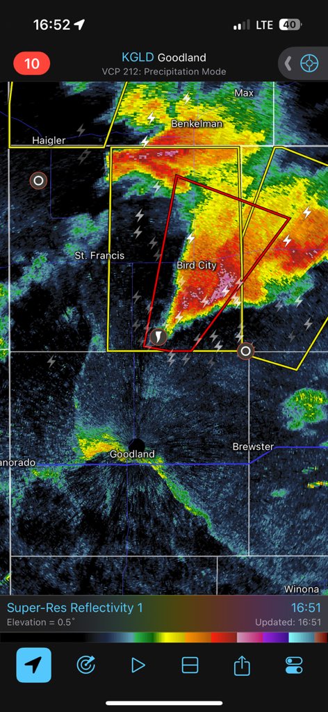 Storm SW of Bird City produced an anticyclonic rope tornado a bit ago. Tornado Warning UNTIL 5:30PM MDT. Storm is moving NE at 25mph. Environment is favorable for supercells & tornadoes some possibly strong. Go figure, tornadoes happen as I leave KS. Boarding my flight soon…