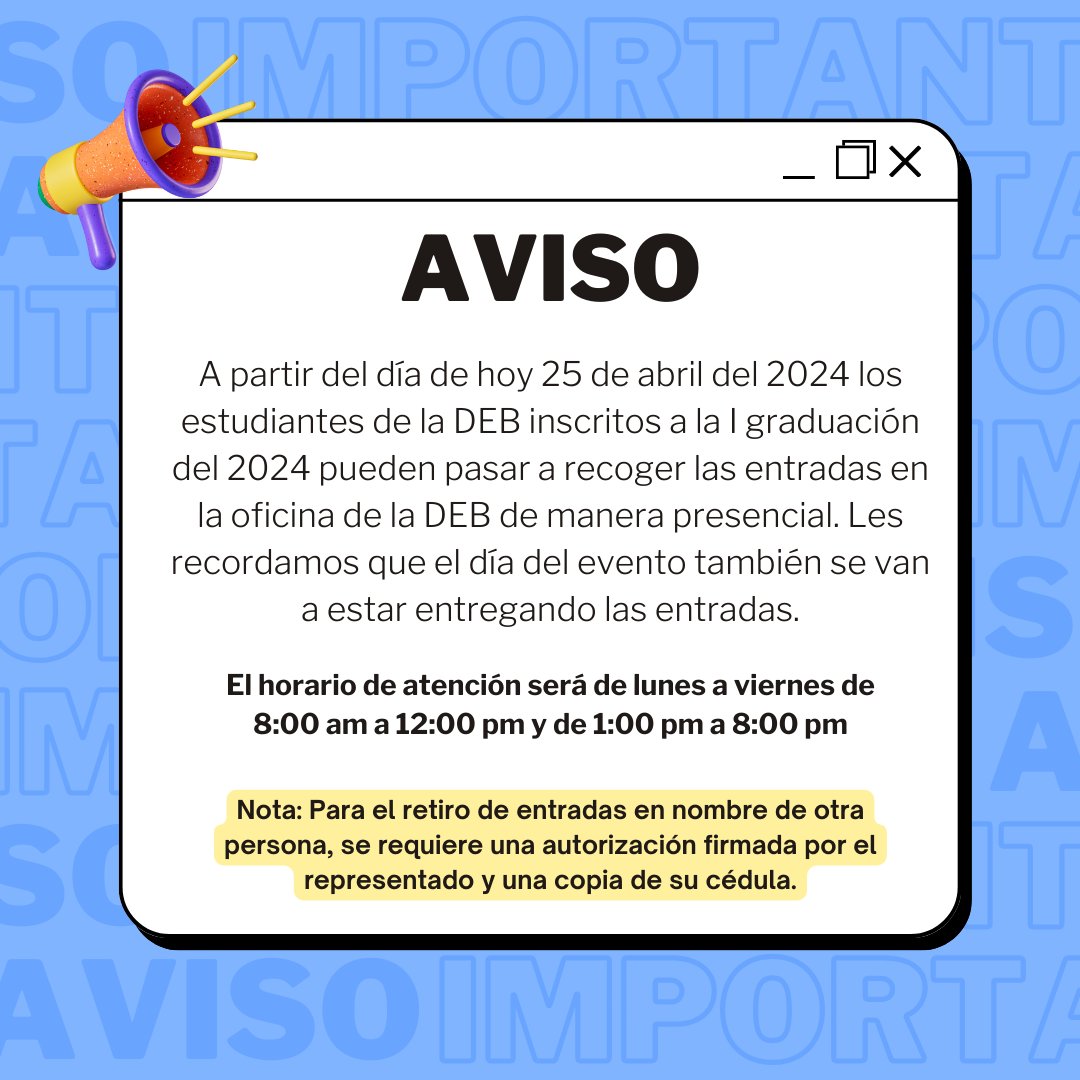 CideDeb's tweet photo. 📢 Aviso sobre las invitaciones a la I Graduación del 2024 📢 https://t.co/YKDufMo7wE