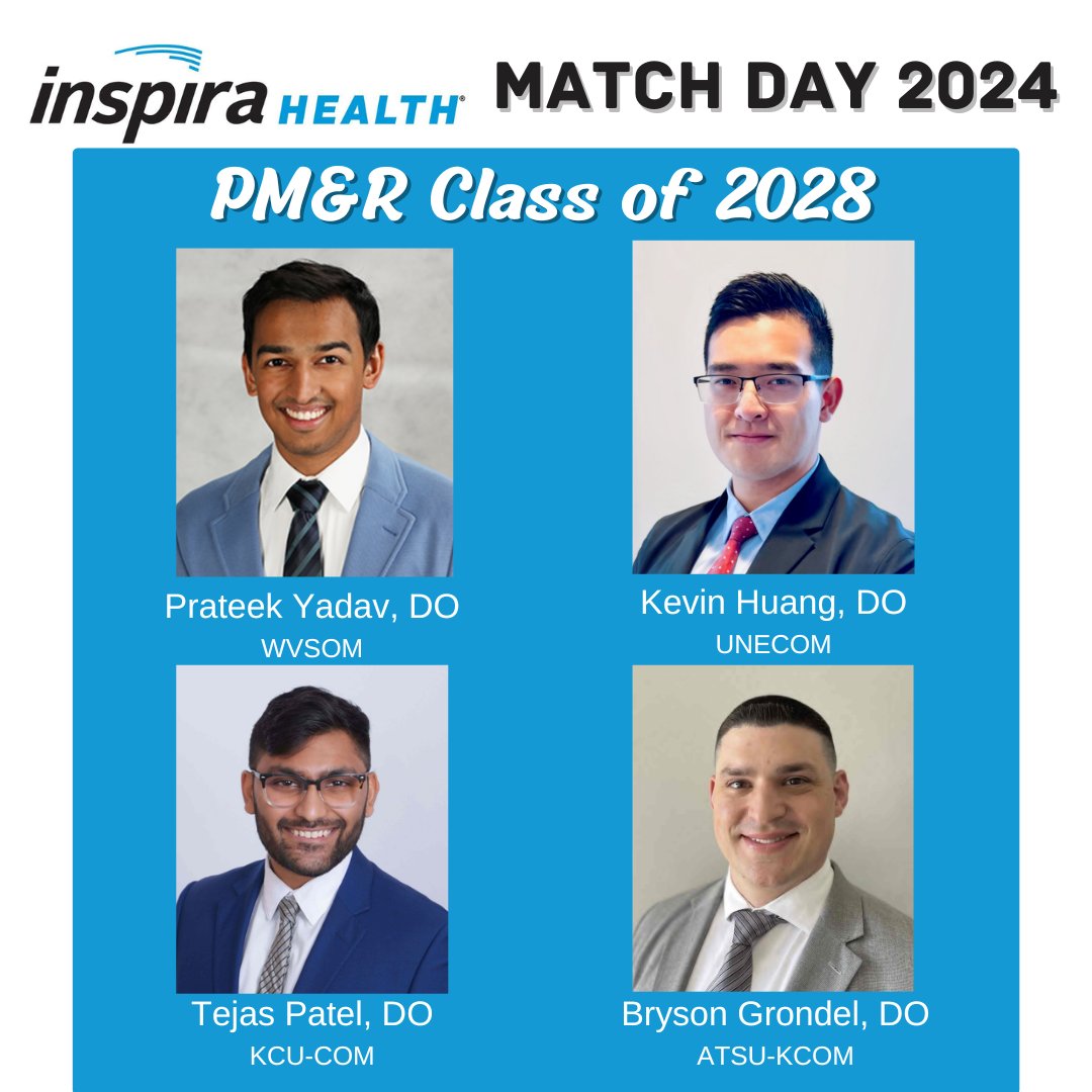 With the 1st, 2nd, 3rd, and 4th pick of the #Match2024 PM&R draft, Inspira Health selects:  

#Match2025 #Physiatry #NFLDraft