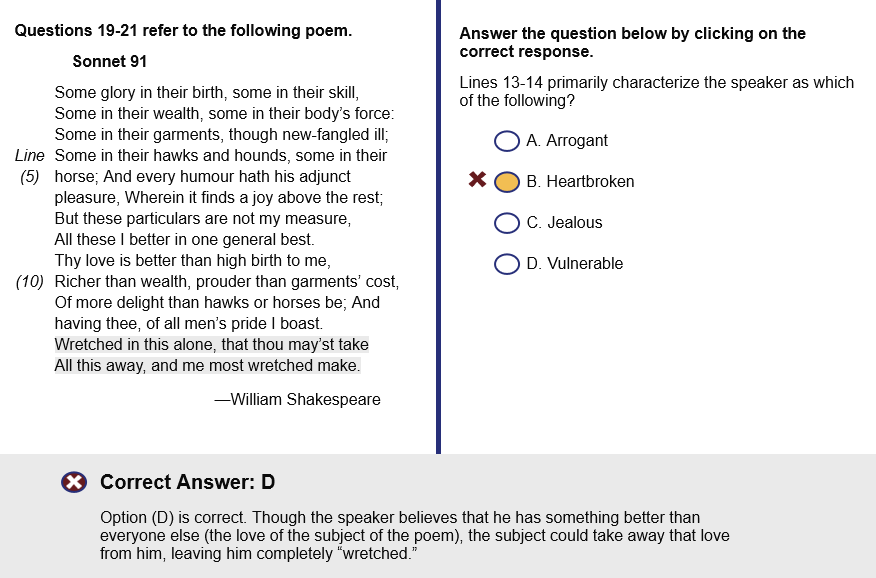 already passed the english praxis but this question from the practice one still bothers me. i get where it's coming from but ehh.