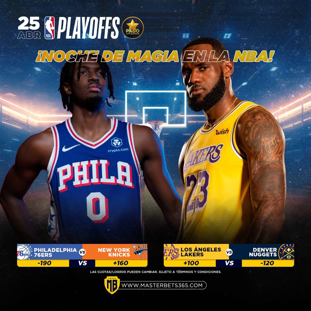 El PAGO ANTICIPADO sigue activo en los #NBAPlayoffs🫰🏻 MasterBets365 te trae los mejores logros y opciones para que armes tus jugadas en la NBA🔥🤪 Regístrate YA: bit.ly/FIJOSGRATIS😎💵