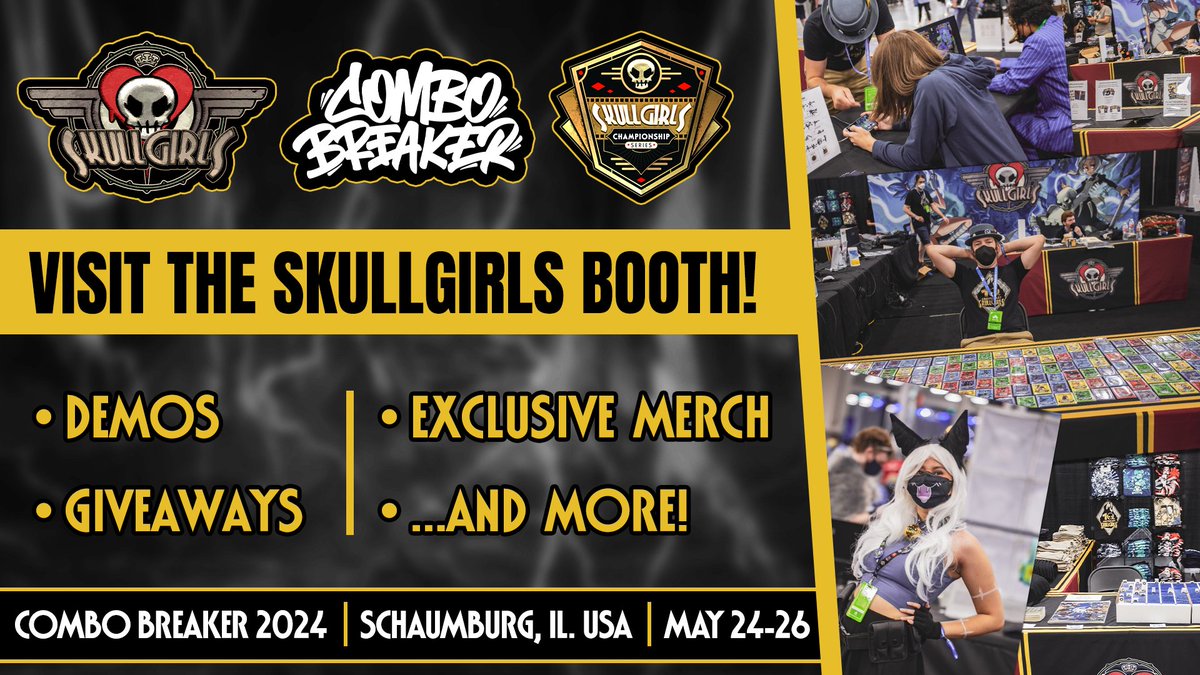 Hidden Variable is heading to @ComboBreaker 2024! Come visit our booth! As always we'll have exclusive merch and free stuff, and you may just get a glimpse of some still in-development things coming to Skullgirls in the future... 🐟👧