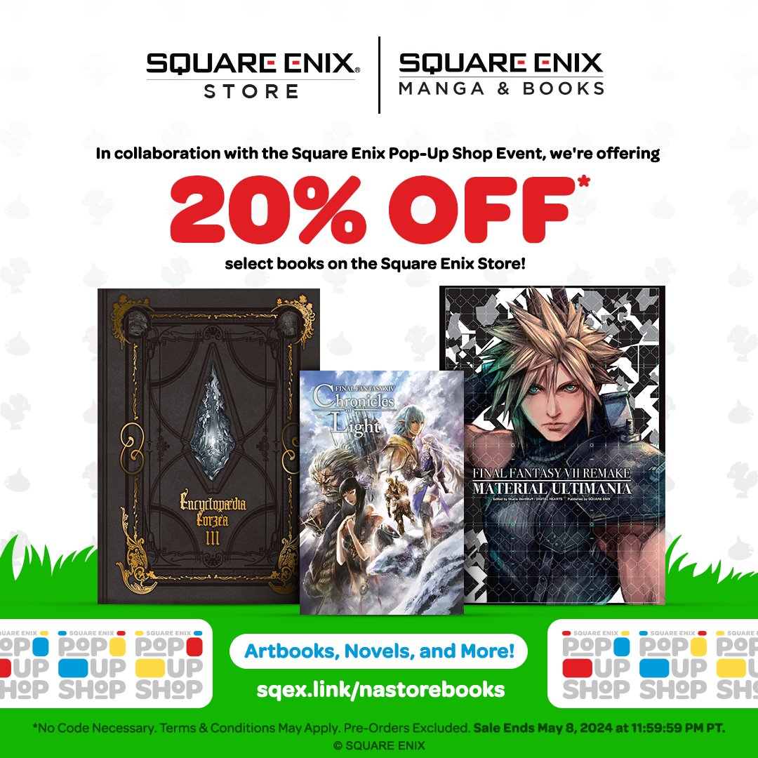 The @SQEX_MD_NA Pop-Up Shop, in collaboration with @littleakiba_LA, opens TOMORROW in Los Angeles' Little Tokyo Mall, but you can score deals NOW! 20% off all game-tie in books on the Square Enix Store through May 8. No code required. Pre-Orders Excluded! sqex.link/nastorebooks