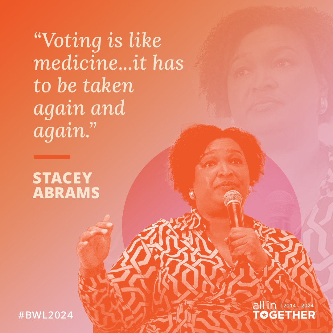 🗳️ Democracy requires us to show up over and over again. We have to vote in every election! We have to use our voices day after day to advocate for the world we want to live in! Thank you for spending time with us at #AllInTogether's 5th Annual #BlackWomenLead, @StaceyAbrams 🧡