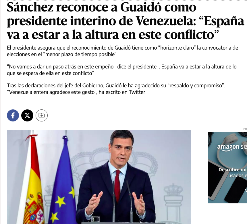 A Sánchez no le preocupaba tanto la guerra sucia contra la Revolución Bolivariana de Venezuela. En aquel momento, no dudó ni un segundo en ponerse del lado del golpismo. El cinismo de los políticos europeos es infinito.