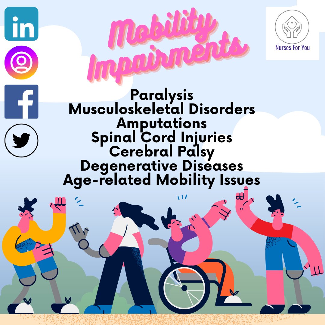 #MobilityImpairment #Paralysis #MusculoskeletalDisorders #Amputations #SpinalCordInjuries #CerebralPalsy #DegenerativeDiseases #Age-relatedMobilityIssues #Nursesforyou #NDISProvider #centralcoast