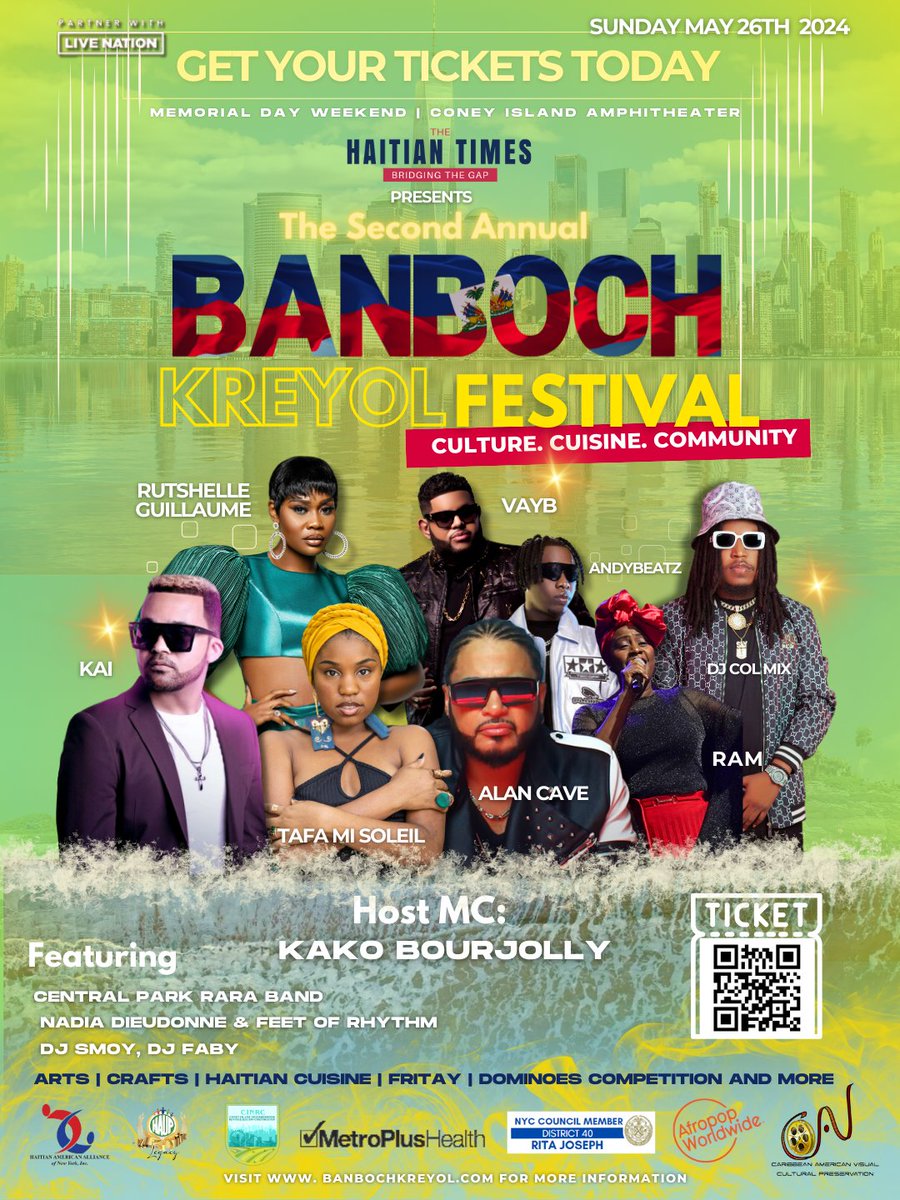 🇭🇹 Brooklyn, are you ready to wave your flags? 🇭🇹 Don't miss Banboch Kreyol Festival - food, art and of course live music from your favorite HMI artists!! Don't miss out, grab your tickets today! ticketmaster.com/event/1D006065… #BanbochKreyol #HaitianAmerican #HaitianTimes