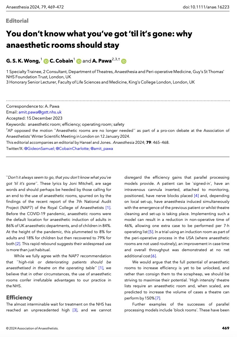 🔓You don't know what you've got 'til it's gone: why anaesthetic rooms should stay @GideonSamuel @CobainCharlotte @amit_pawa 🔗…-publications.onlinelibrary.wiley.com/doi/10.1111/an…