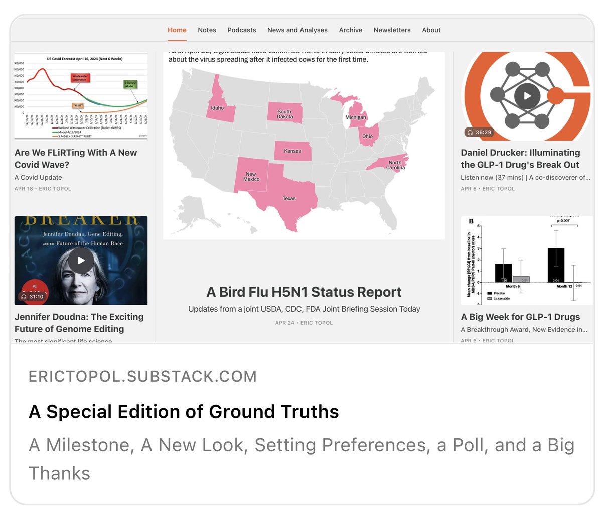 A special edition of Ground Truths My effort to get solid, relevant biomedical information out there. It's all free, without ads. Link in profile.