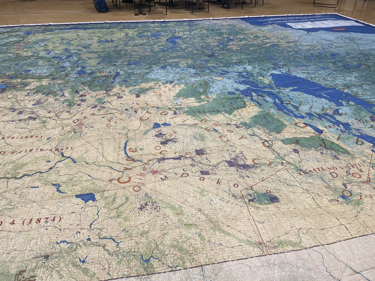 Maarsii/Miigwech @WinnipegSD for the chance to come and explore the @CanGeo @CanGeoEdu #Treaty 1-5 #GiantFloorMap with @Bearhead_C . A great day of learning centered around a very cool teaching tool. #collaboration