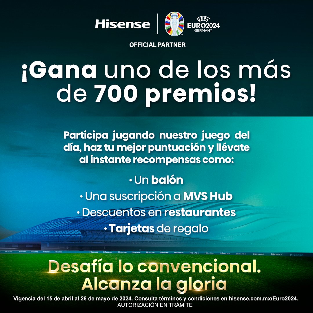 ¡Pon a prueba tu agilidad mental y gana premios futboleros con @Hisense y @mvshub! ⚽🏆
Juega aquí 👉🏼 bit.ly/3xJppHJ

#HisenseEuro2024 #mvshub