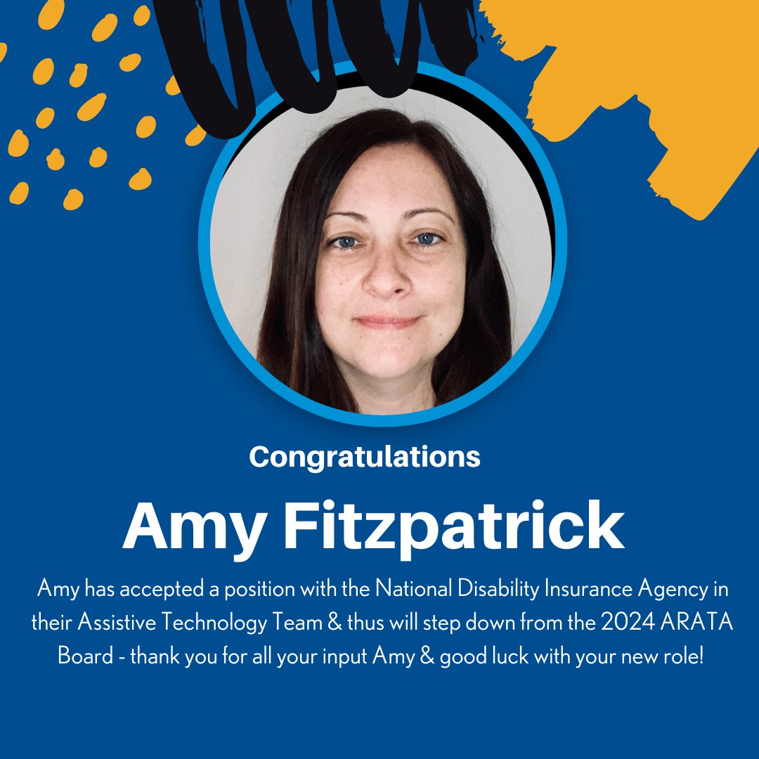 Congratulations to 2024 #ARATAaus Board Member @AmyFitzSLP who has accepted a position in the @NDIS #assistivetechnology team & thus will step down from the 2024 ARATA Board - thank you for all your input Amy & good luck with your new role! #communityofpractice