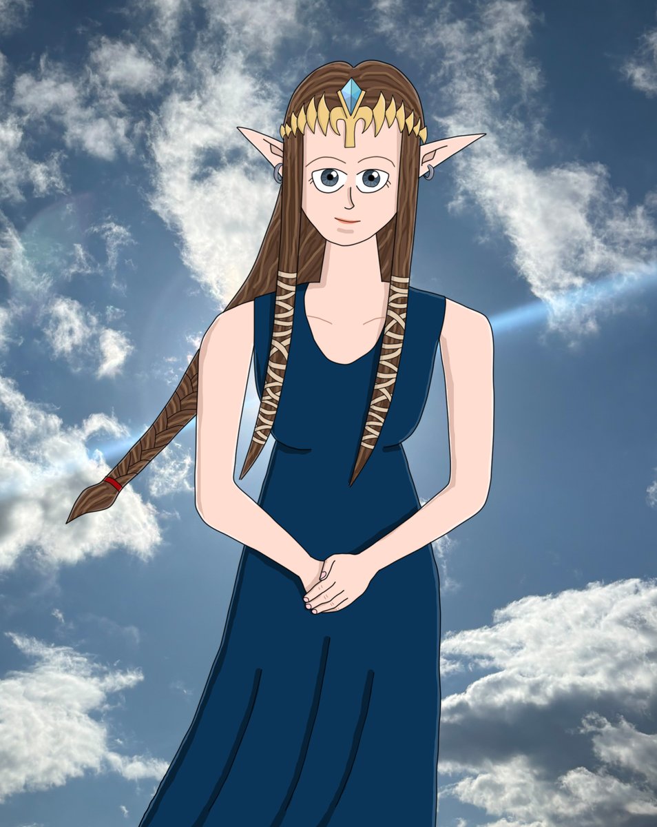 I tried my amateurish hand at making fanart. It's Zelda from Twilight Princess! I put her in front a real-world image of the sky which I took myself :)
#Zelda #TwilightPrincess