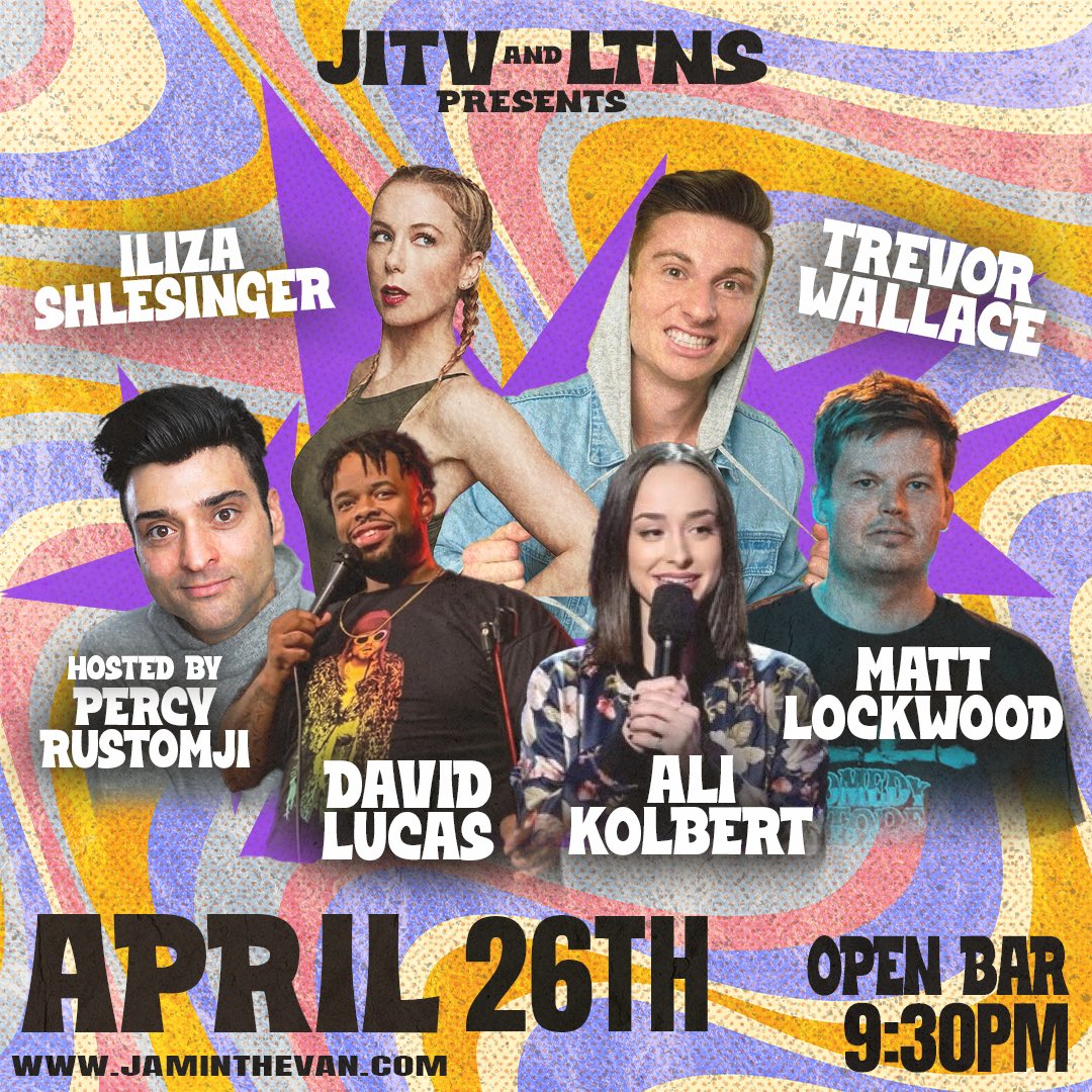 Some heavy hitters are hopping on Friday night’s Open Bar lineup! Catch #TrevorWallace @iliza @AliKolbert @PercyRustomji #DavidLucas and #MattLockwood tomorrow in Culver City! Tickets here: jaminthevan.com/show/jam-in-th… #jaminthevan #longtimenosee #openbar #standupcomedy #comedyshow