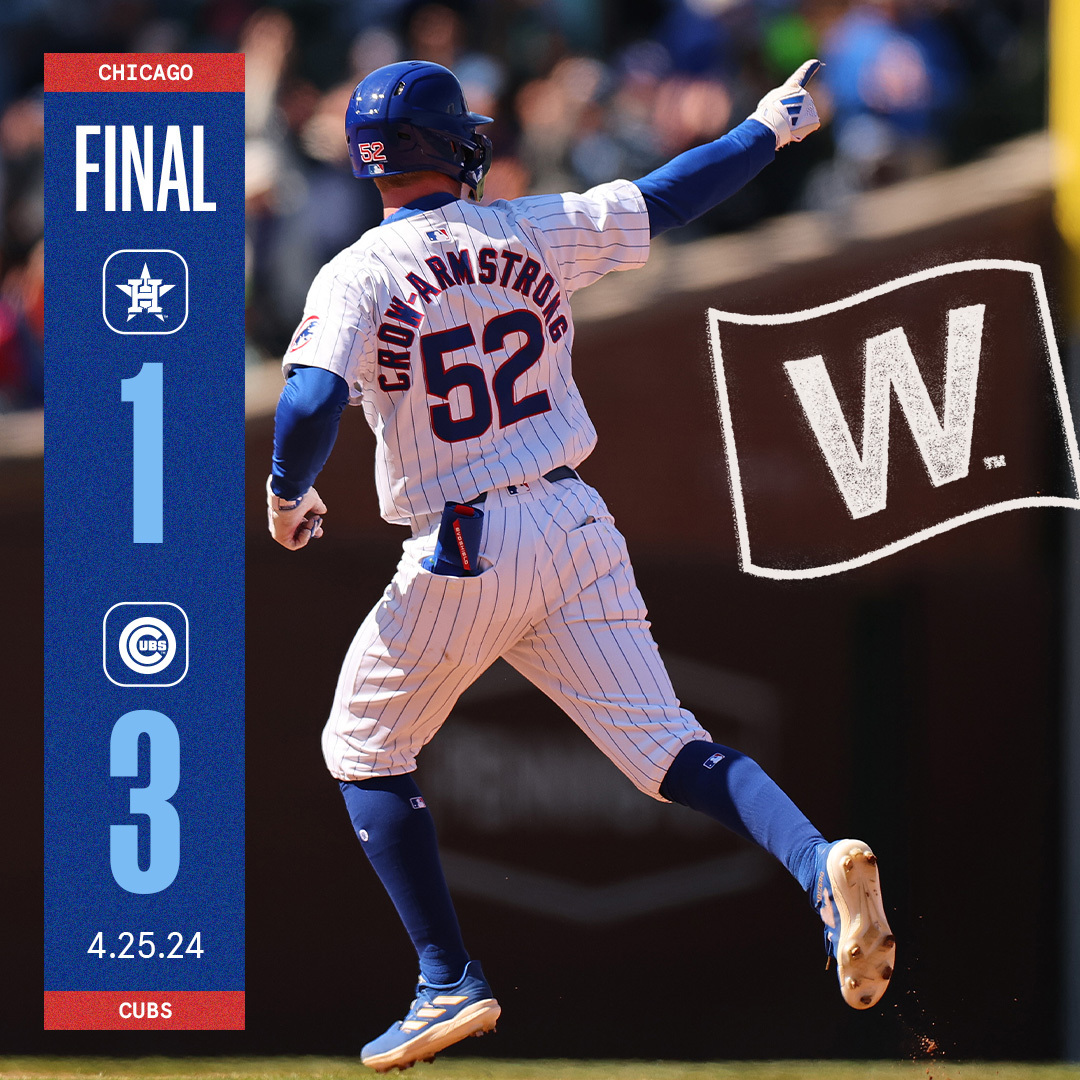 Cubs's tweet photo. How sweep it is 🧹

Crow-Armstrong: First @MLB HR, 2 RBI
Hoerner: 3-for-5, 2B
Tauchman: 1-for-1, 3 BB https://t.co/HeyFmUyEwS