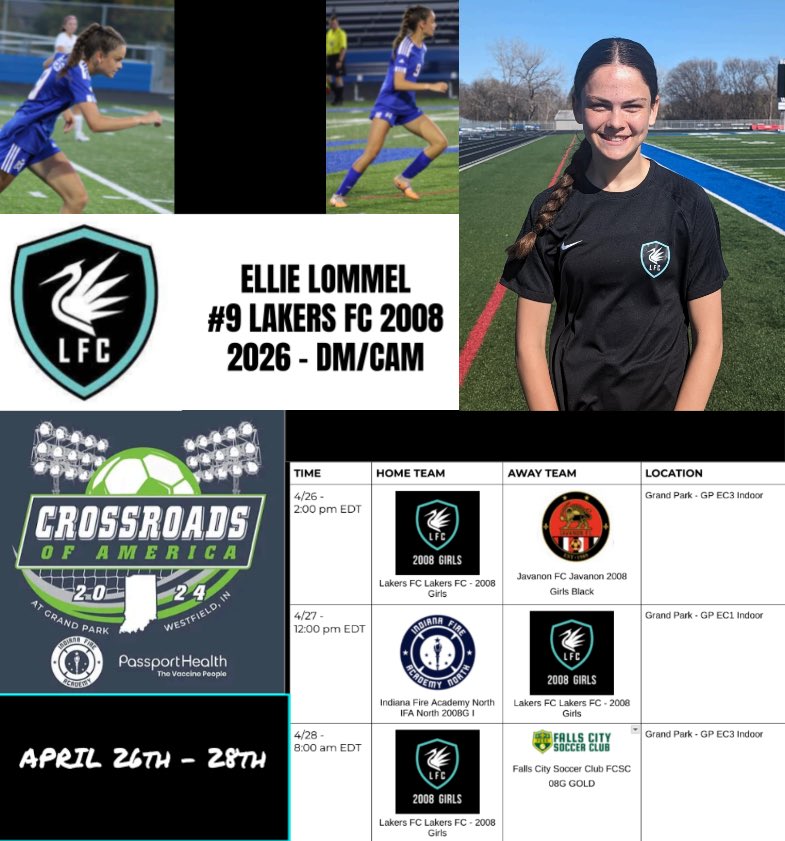 Hello coaches!! I am playing in the Crossroads of America tournament in Indiana this weekend. Come check out my schedule below!