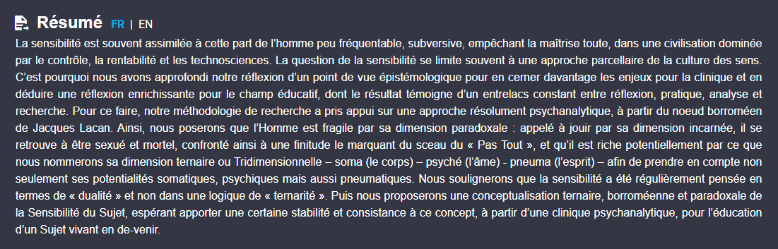 Comme on parle beaucoup de la recherche en sciences de l'éducation à Montpellier 3, je suis allé voir les thèses.

J'ai trouvé celle-ci. Le résumé me semble assez lunaire, sans même parler de la référence à la psychanalyse.