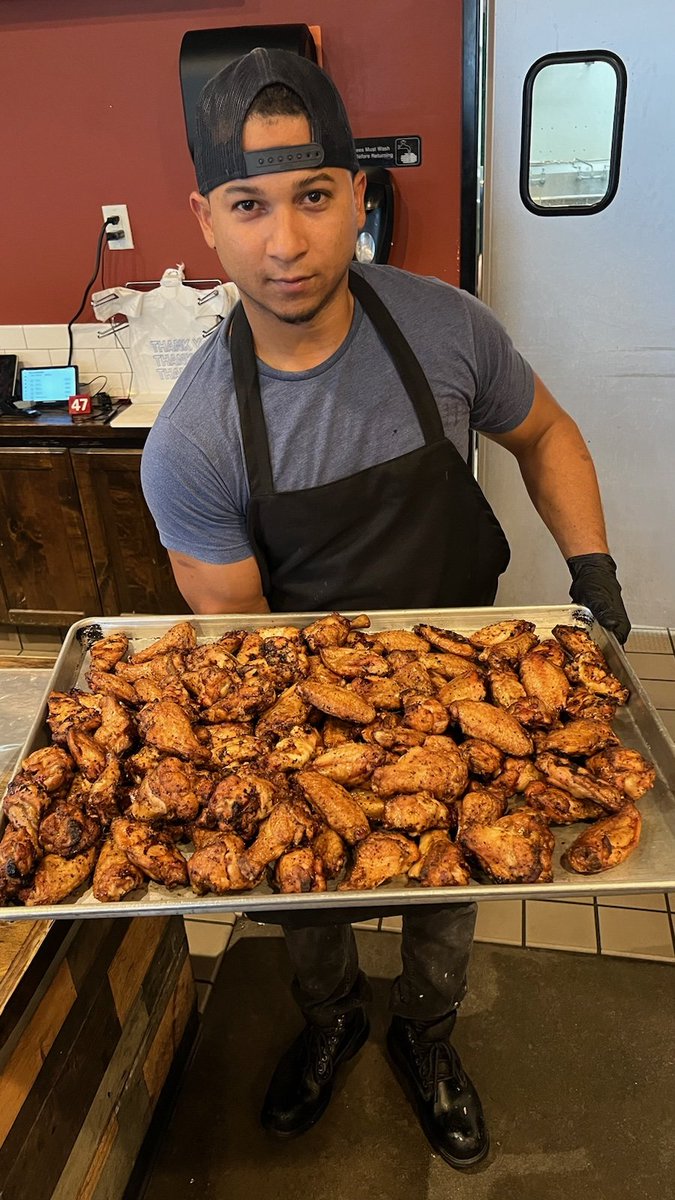 Smoked wings. They'll be finished with a bourbon barbecue sauce/glaze.