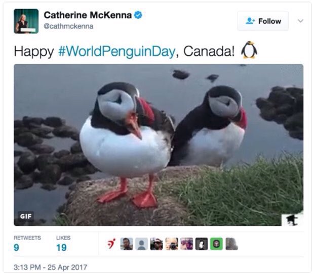 The #ClimateBarbie @cathmckenna would like to wish you a happy #WorldPenguinDay 🦚