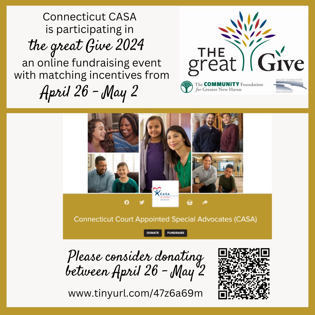 April 26-May 2, a special chance to support #CASA volunteers advancing #CT #children's best interests through this movement
Thanks to #TheGreatGive--matching incentives for unique donors & dollars!
cc @BROD35
Scan QR code below or #ChangeAChildsStory here:
thegreatgive.org/organizations/…