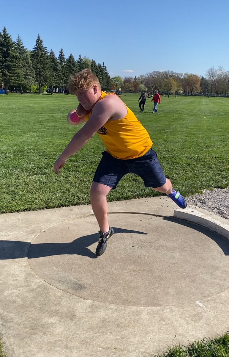 Cooper Bringman wins the shot put at the St Francis JV Invitational with a toss of 42-1!