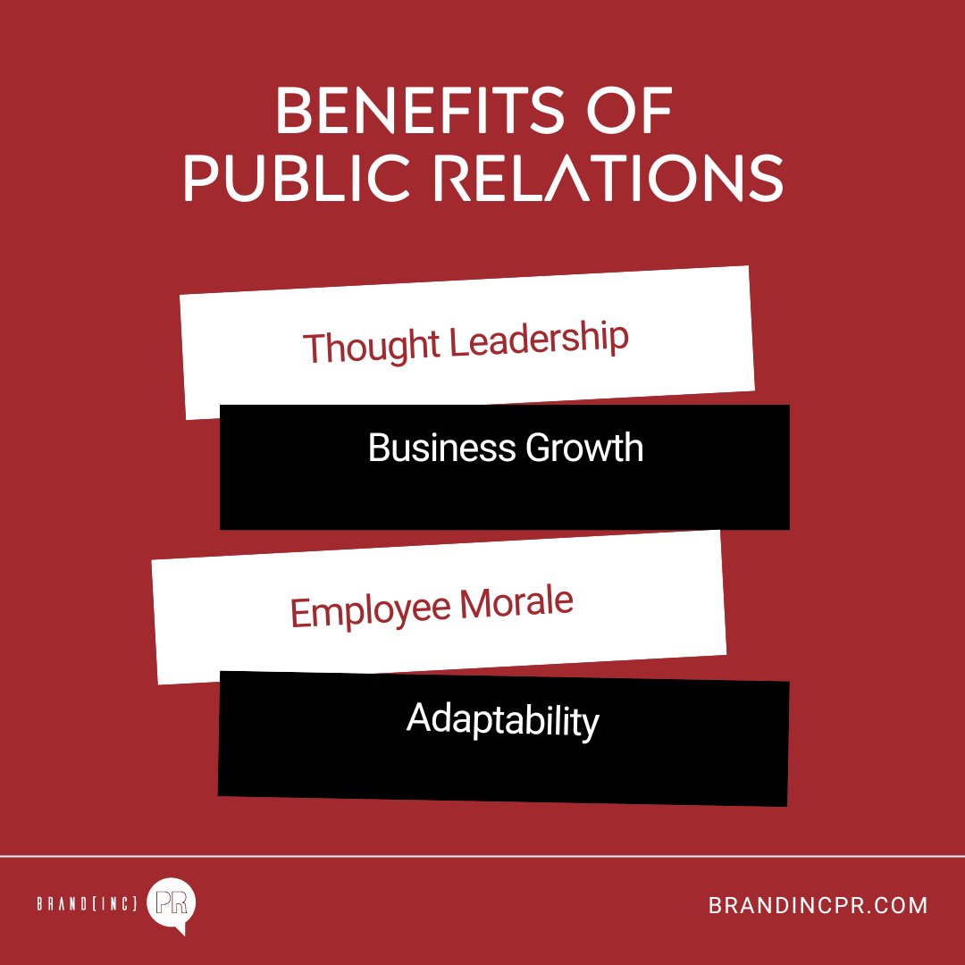 Are you maximizing your brand's potential? Here's how PR can help: ✔️ Establish Thought Leadership ✔️ Drive Business Growth ✔️ Boost Employee Morale ✔️ Enhance Adaptability Connect with us to elevate your brand's story! #BrandincPR #PRBenefits