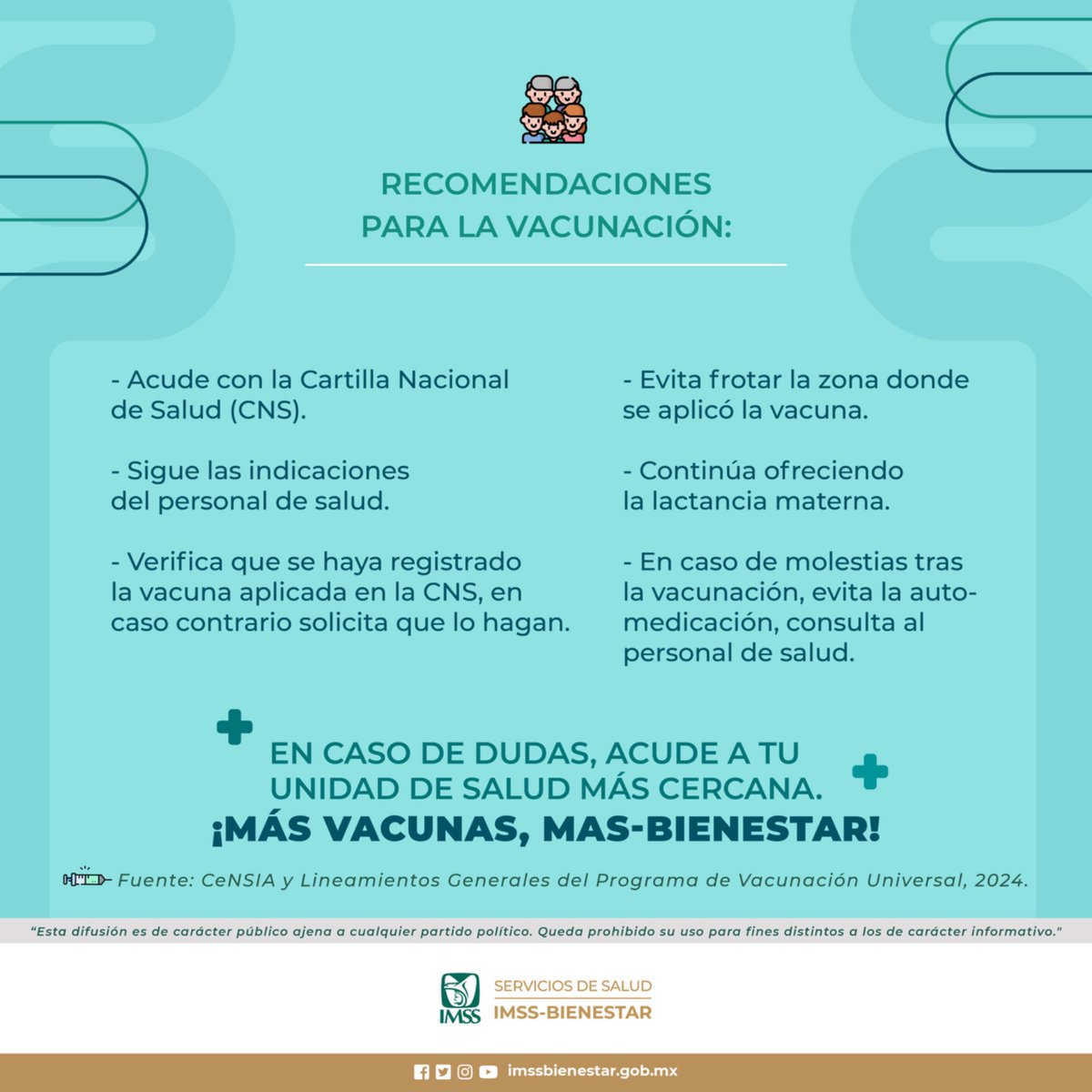 Es importante vacunar a niñas y niños contra el sarampión, rubéola y parotiditis. Protege a los que más quieres. Juntos, podemos prevenir enfermedades. #CampañaDeVacunación Hasta el 31 de mayo. En la unidad de salud #IMSSBIENESTAR más cercana.
