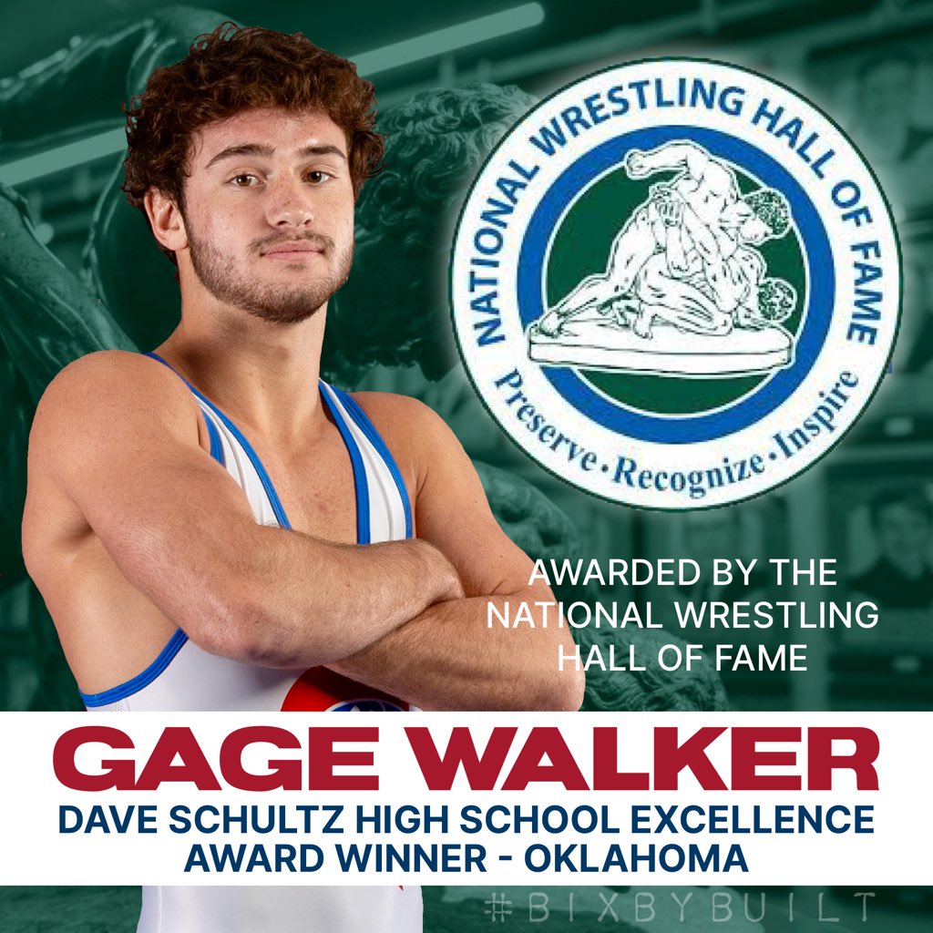 Congratulations @GageWalk126 on being named the Oklahoma winner of the @NWHOF Dave Schultz HS Excellence Award! 👏 Read: shorturl.at/drMPS #BixbyBuilt 🔴🔵