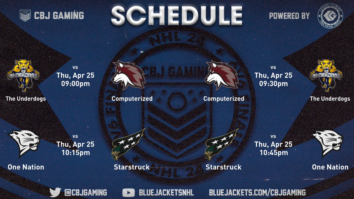 SO BACK!!! Tonight we're back with @davoscast & @GrizGoal bringing you the 6v6 Finale! 9pm: @TheUnderdogsNHL vs. @ComputerizedNHL 10:15pm: One Nation vs. @StarstruckNHL Tune in and join the fun at: cbj.co/twitch