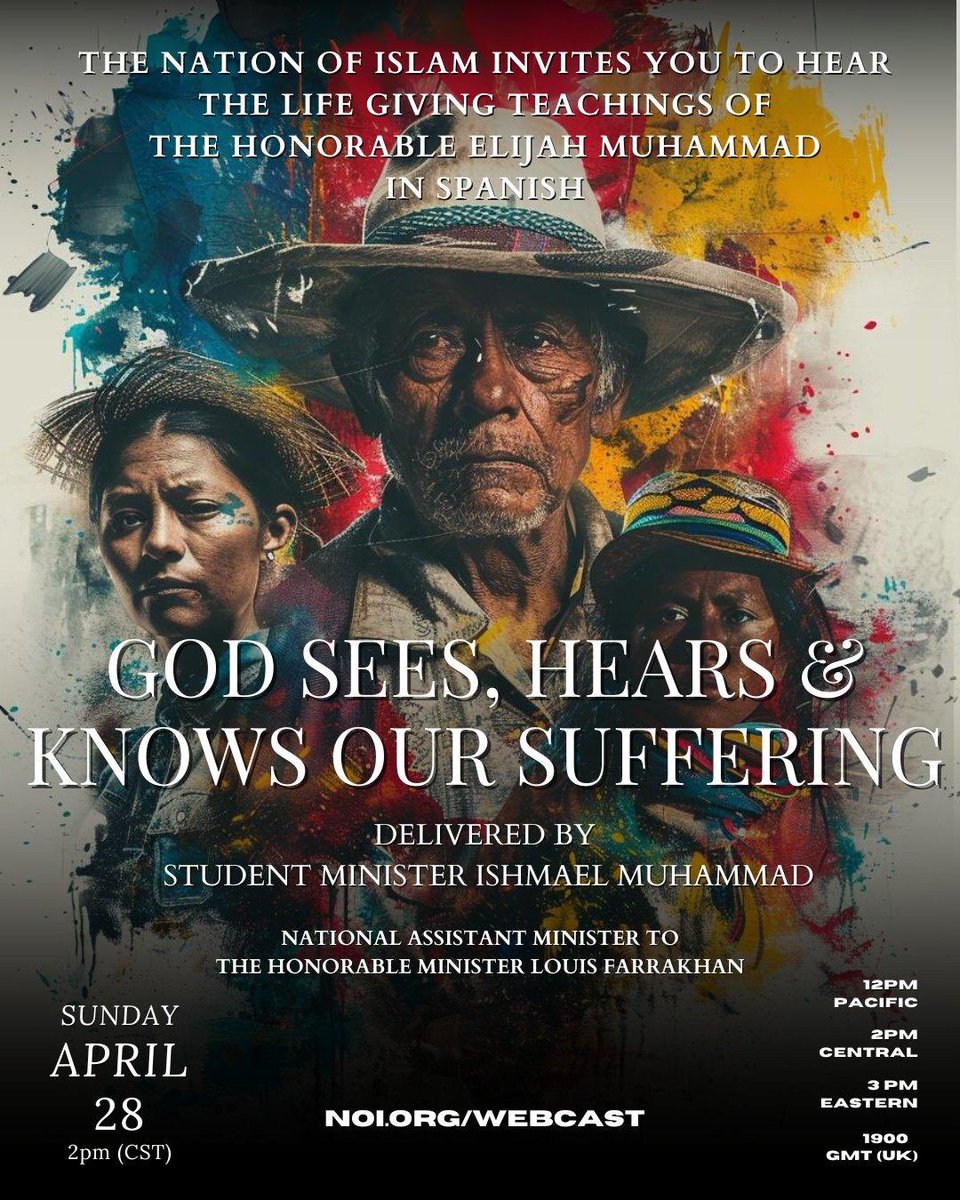 2 Mosque Services This Sunday at <a href="/MosqueMaryam/">Mosque Maryam</a>!

Join us at 10am and then again at 2pm for an all Spanish language mosque meeting

Watch live online webcast.noi.org

#NOISundays #Farrakhan #NOIespañol