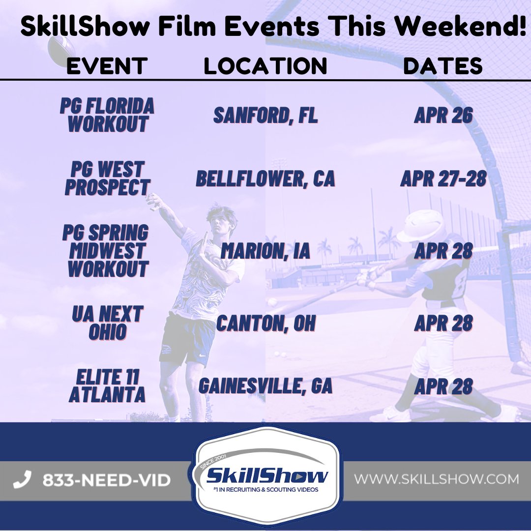 The grind doesn't stop for our crew! Another full slate of events this weekend all across the country! Thank you to our partners: 🤝 @perfectgameusa @uanextfootball @elite11 #ShowYourSkills #film #event #football #baseball #skillshow #skills