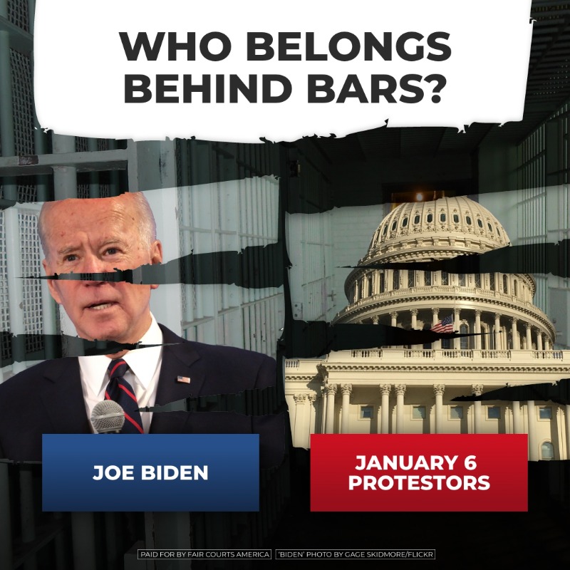 FairCourtsAm's tweet photo. Biden's weaponization of our courts threatens the rights of all Americans. Stand firm against this abuse of power and join us in the fight for a fair and impartial legal system. We will put a stop to Biden's power grab! 🛑