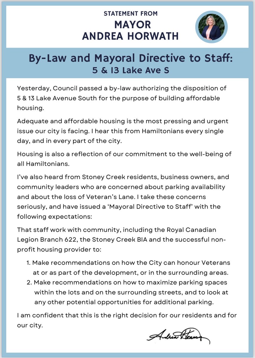 My statement on the 5 & 13 Lake Ave S By-Law and Mayoral Directive to Staff.