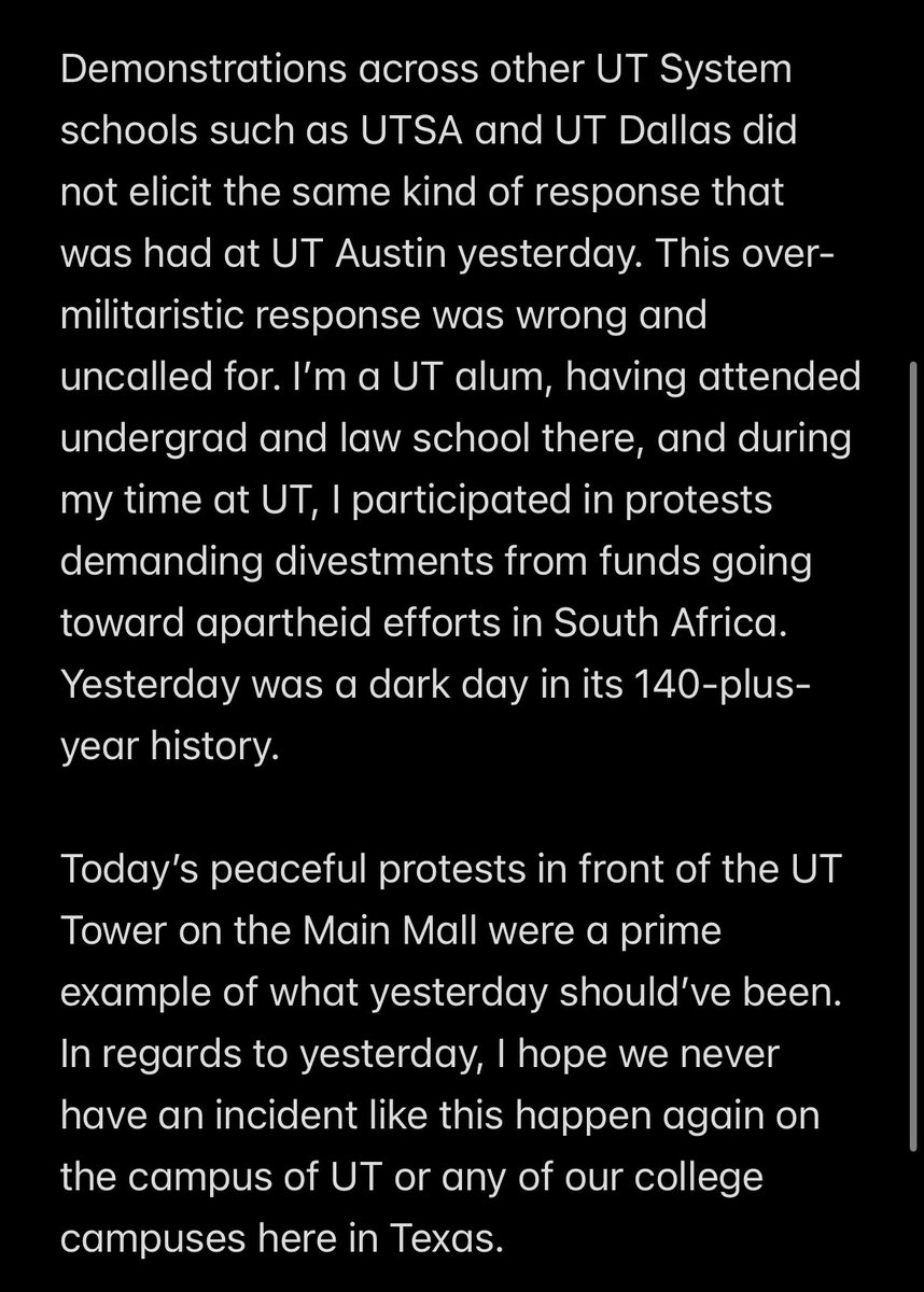 My statement regarding yesterday’s protest at UT Austin.