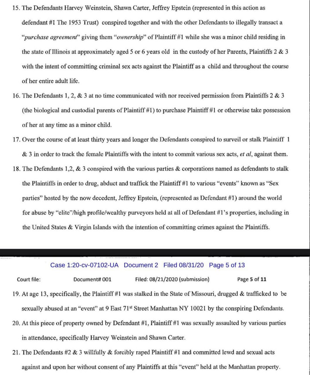 In a civil lawsuit filed in federal court in 2020, Harvey Weinstein, Jay-Z, and Jeffrey Epstein were accused of buying a 5- or 6-year-old child who lived in Illinois.' The lawsuit accused all the defendants of establishing a “sociopathic criminal enterprise” in which they…