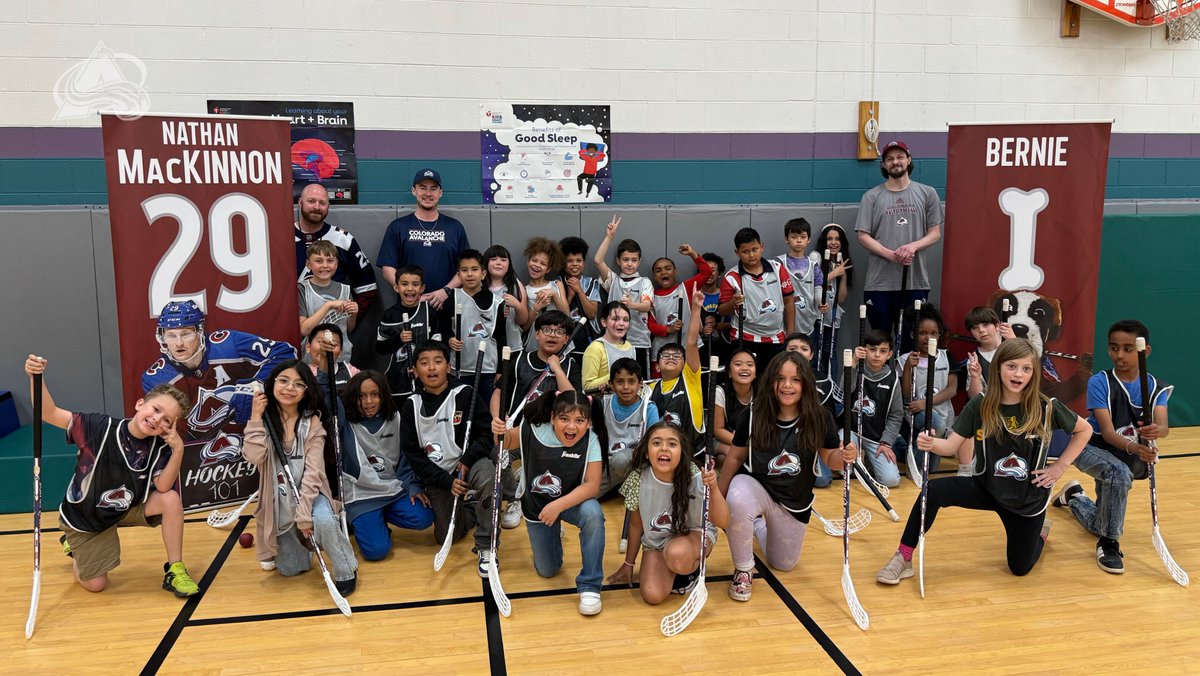 Future PWHL and NHL players! Our Hockey 101 program has introduced hockey to over 5,000 students in Colorado. Amateur Hockey coaches takeover PE for the day to teach the kids a variety of skills. #GoAvsGo