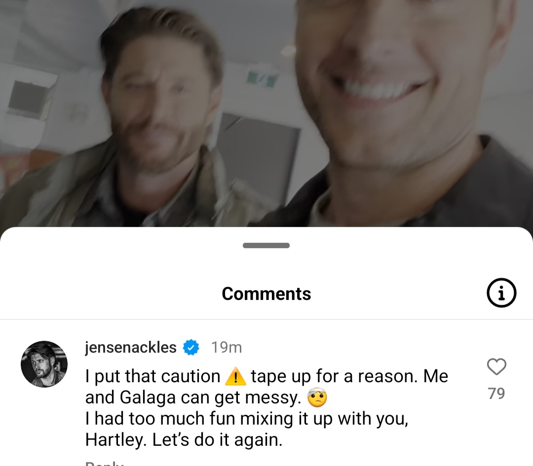 Jensen's comment on Justin's post - glad these two clearly had a blast filming #Tracker!