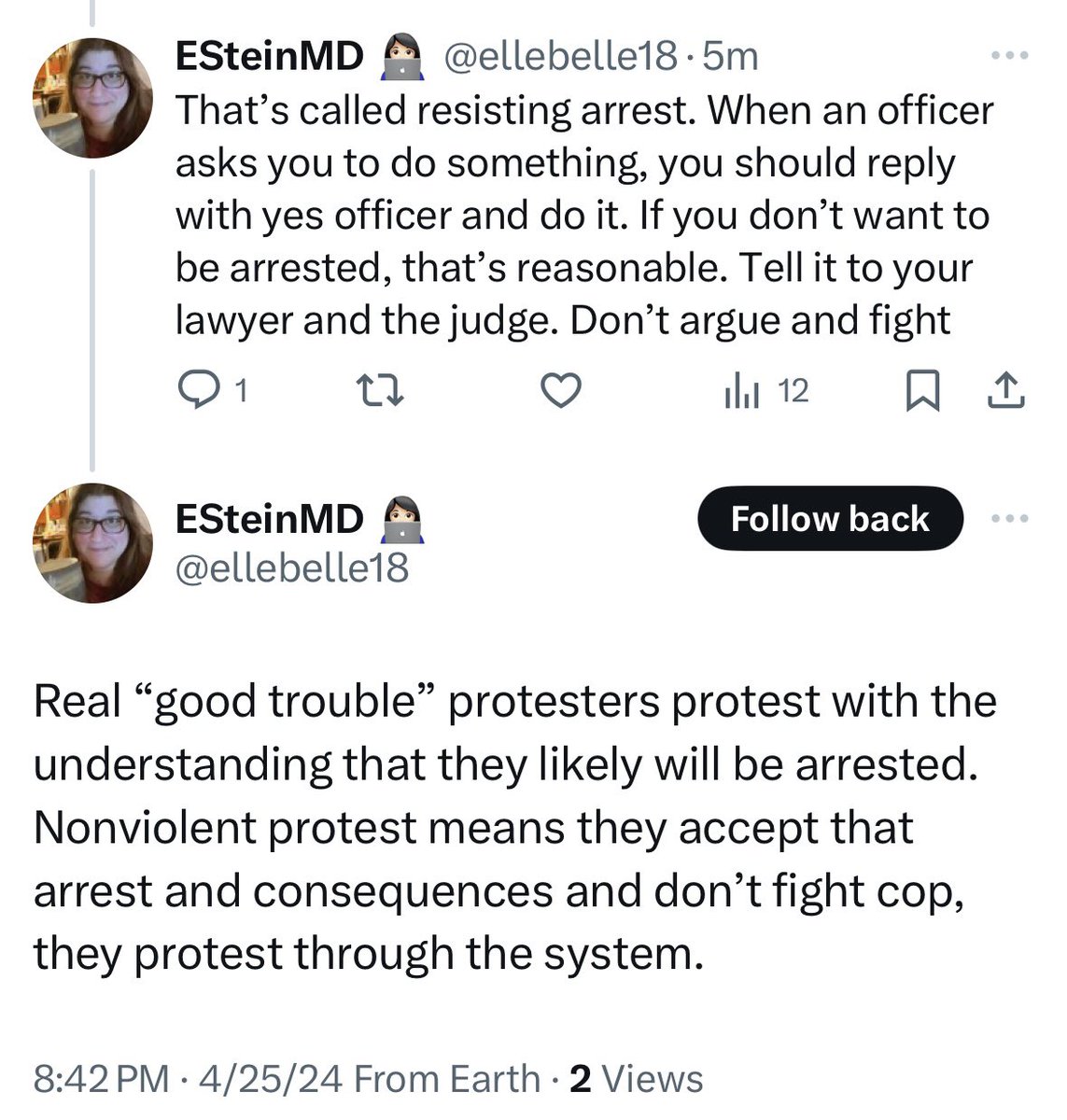 If you find yourself justifying cops using brute force on an economics professor who was trying to protect a student, you have fully lost the thread.