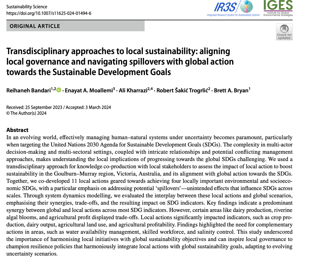 New paper, led by @BandariReihaneh, shows how agri-food system transitions can better recognise sustainability and societal outcomes by taking a participatory approach to modelling, capable of representing both local pathways & their global driving forces link.springer.com/article/10.100…