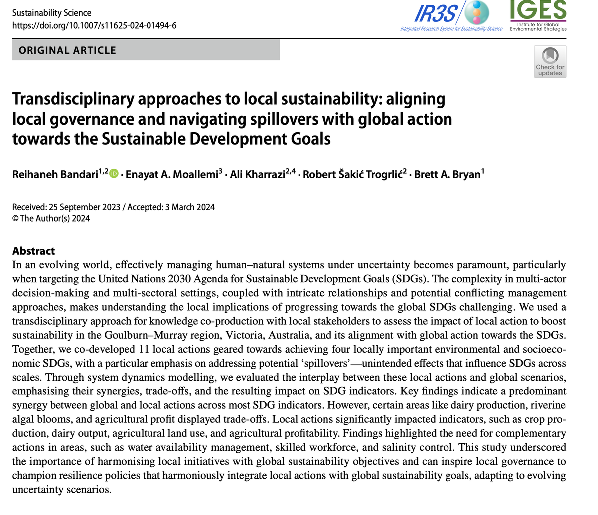 Enayat Moallemi (@enayatmoallemi) on Twitter photo New paper, led by <a href="/BandariReihaneh/">Reihaneh Bandari</a>, shows how agri-food system transitions can better recognise sustainability and societal outcomes by taking a participatory approach to modelling, capable of representing both local pathways & their global driving forces link.springer.com/article/10.100⦠New paper, led by <a href="/BandariReihaneh/">Reihaneh Bandari</a>, shows how agri-food system transitions can better recognise sustainability and societal outcomes by taking a participatory approach to modelling, capable of representing both local pathways & their global driving forces link.springer.com/article/10.100ā¦