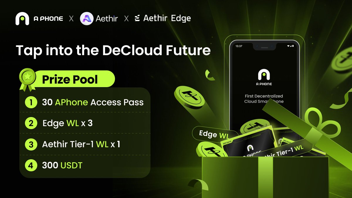 Tap Into the DeCloud Future with Aethir , Aethir Edge and APhone 💚for the biggest #DePIN Giveaway of 2024 🏆 IF YOU: Missed out on an Aethir Node 🛜 Want early access to an Aethir Edge 🌐 Need your hands on an APhone device 📱 This giveaway is your golden ticket 🎟️ 🚀$10,000