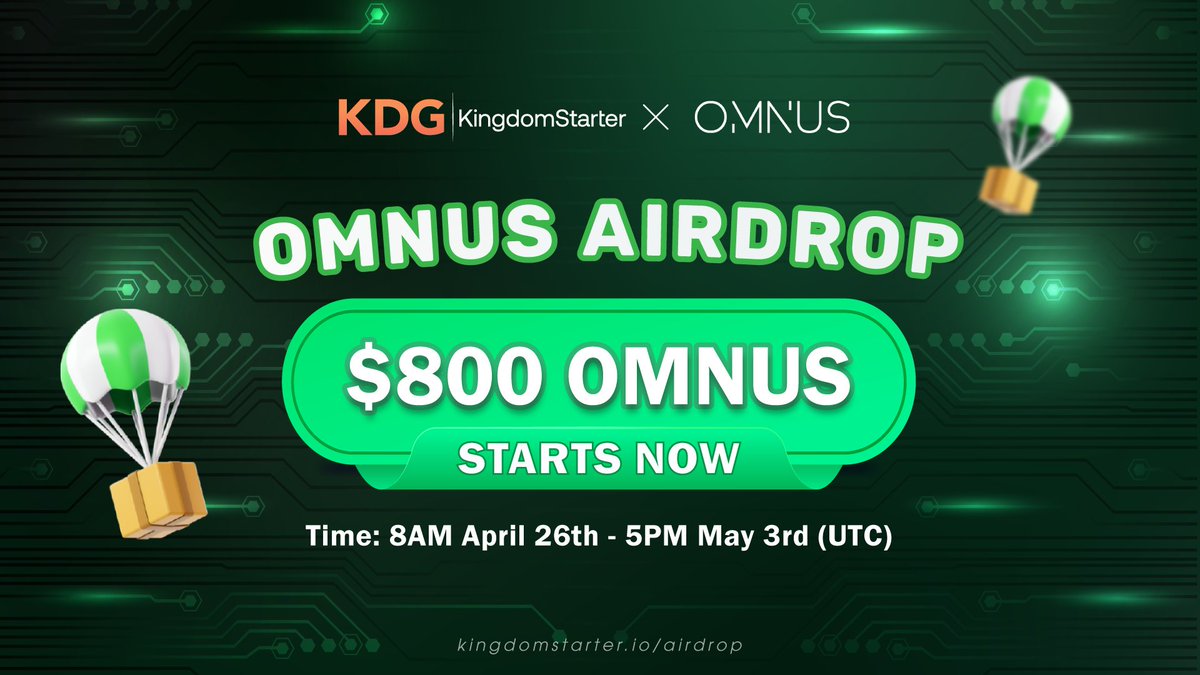 📣 KDG x  @OMNUS_xyz #Gleam #Airdrop 🍀🍀🍀

💎Reward: $800 OMNUS
️️
🏆Leaderboards: 3 Winners
🎲Lucky winners: 50 random users will share $550 OMNUS ($11 OMNUS for each)
⏰Registration time: 8AM April 26th - 5PM May 3rd (UTC)
👉 Complete all the tasks : gleam.io/P782w/-kdg-x-o…